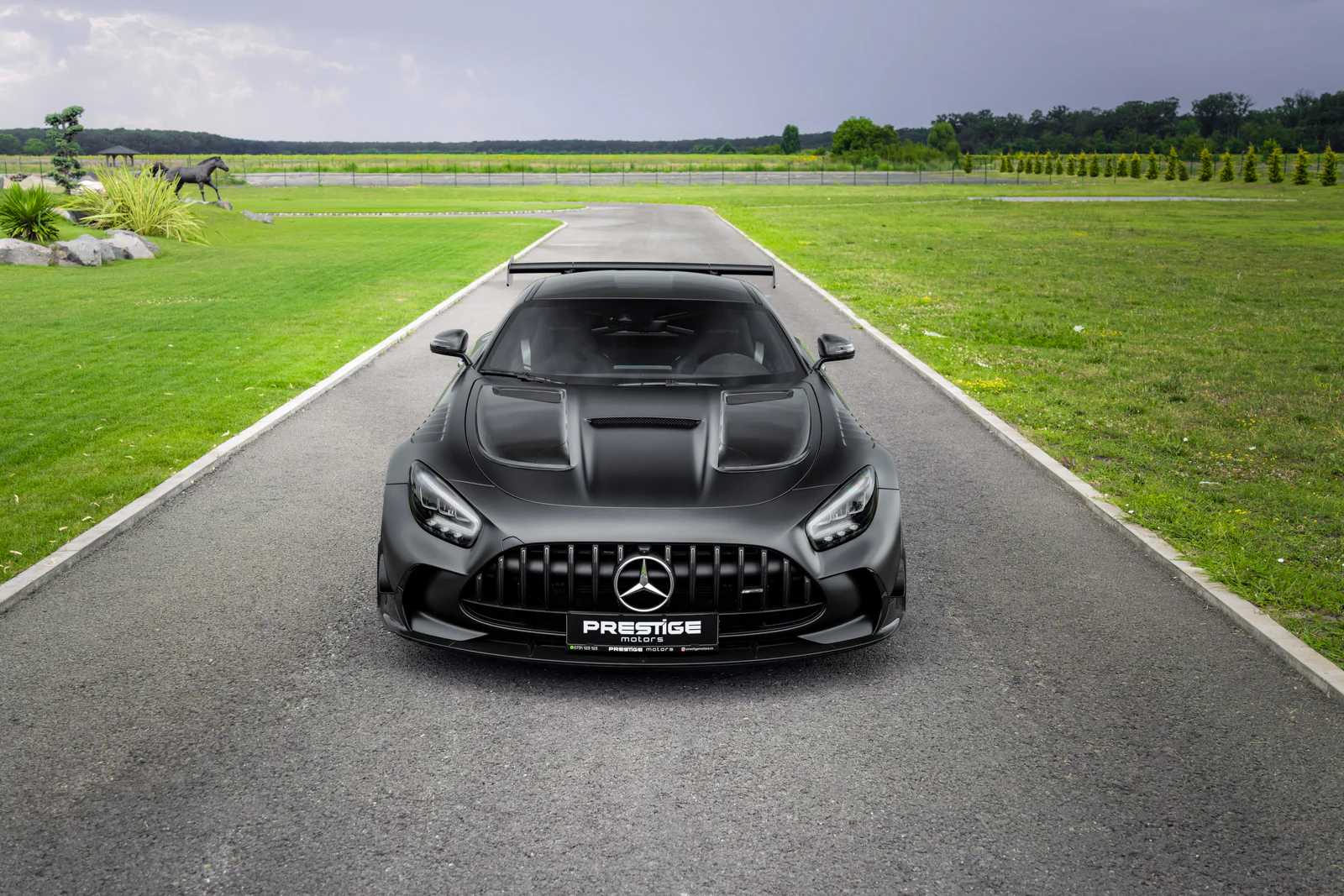 Elevated full frontal view of the Black Series on the driveway