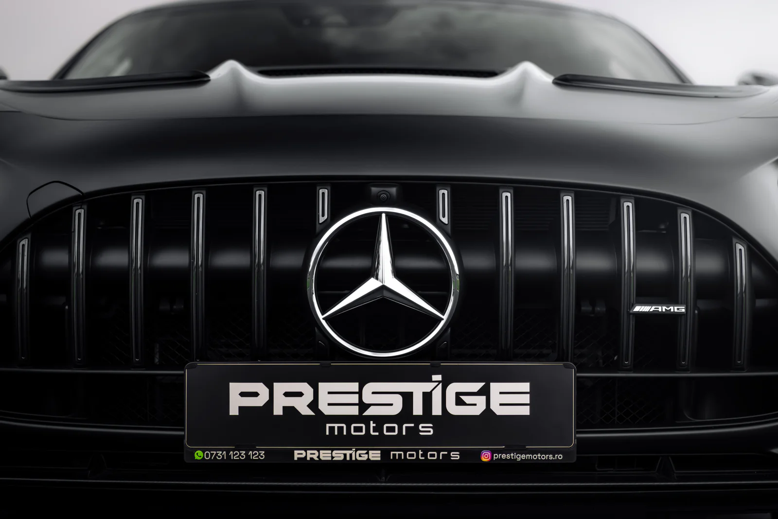 Mercedes star and vertical AMG grille detail