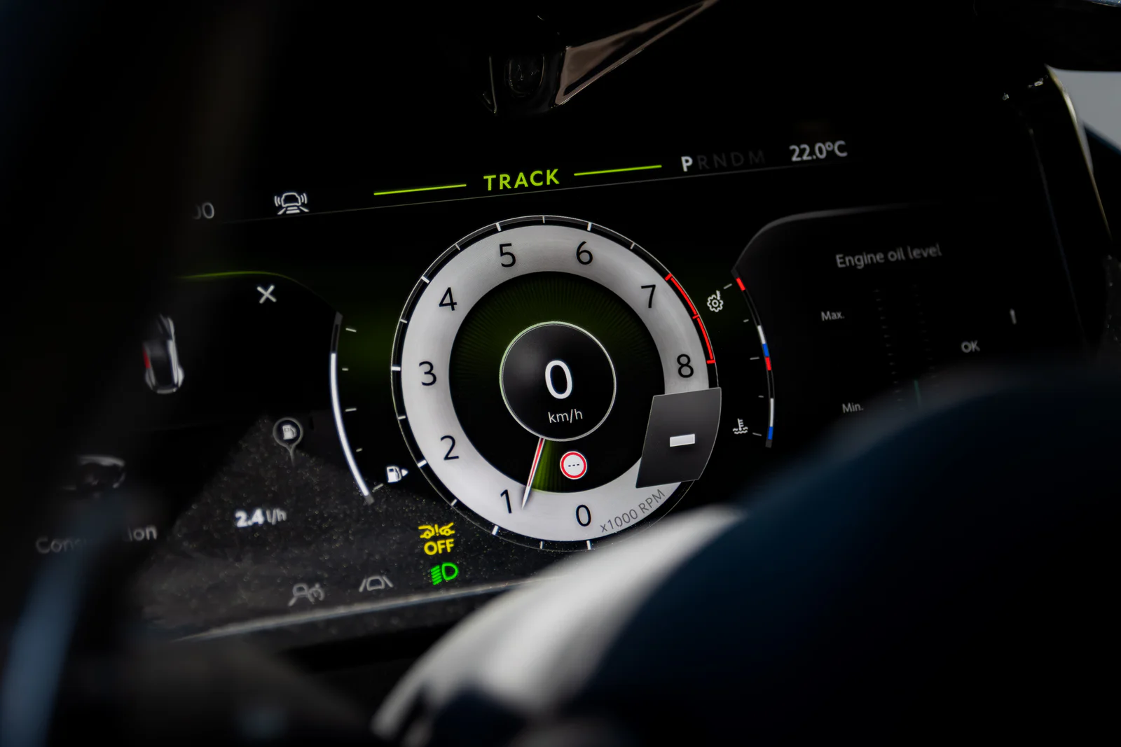 Close view of the Vantage instrument display in Track mode