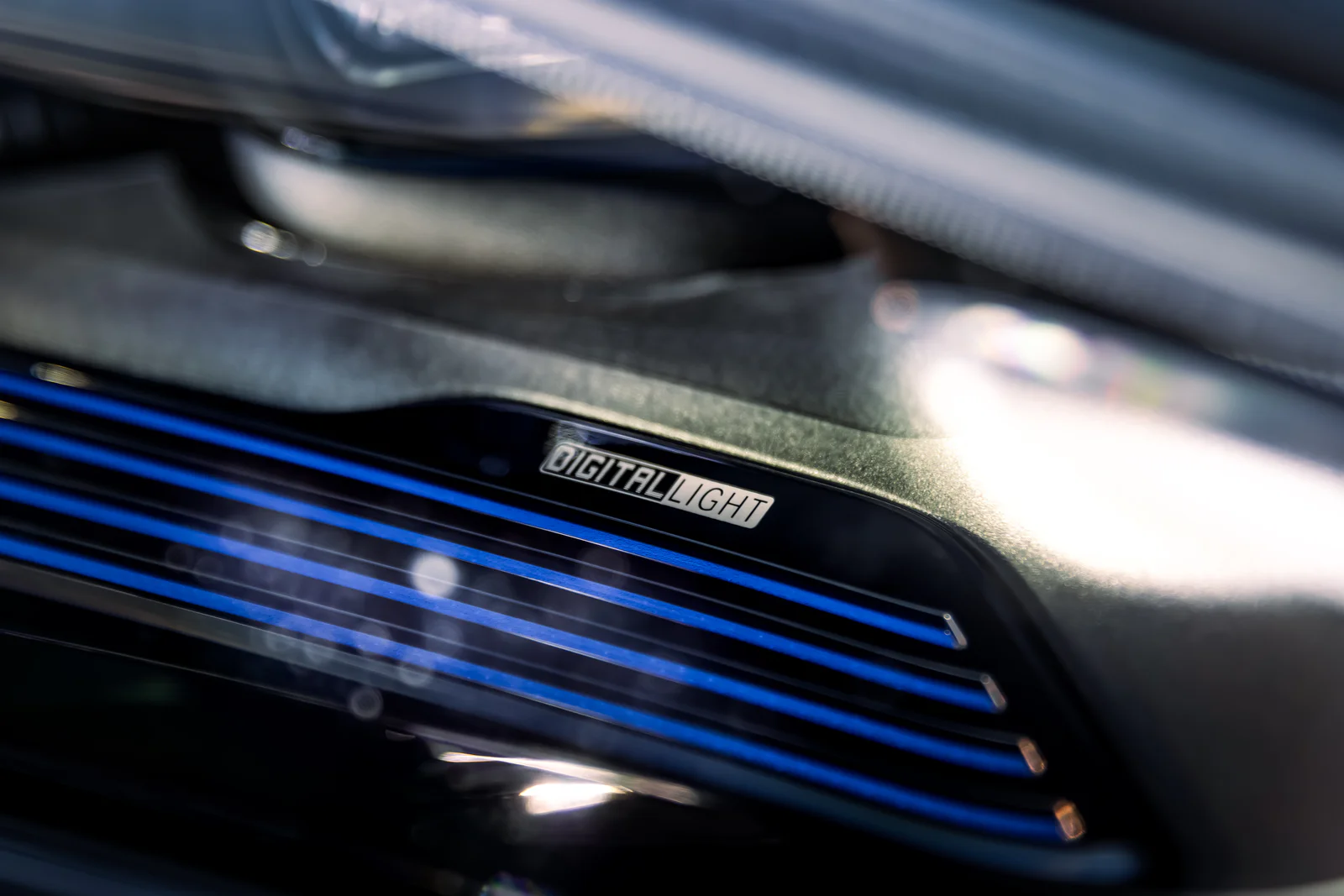 Digital Light lettering and blue details inside the headlight